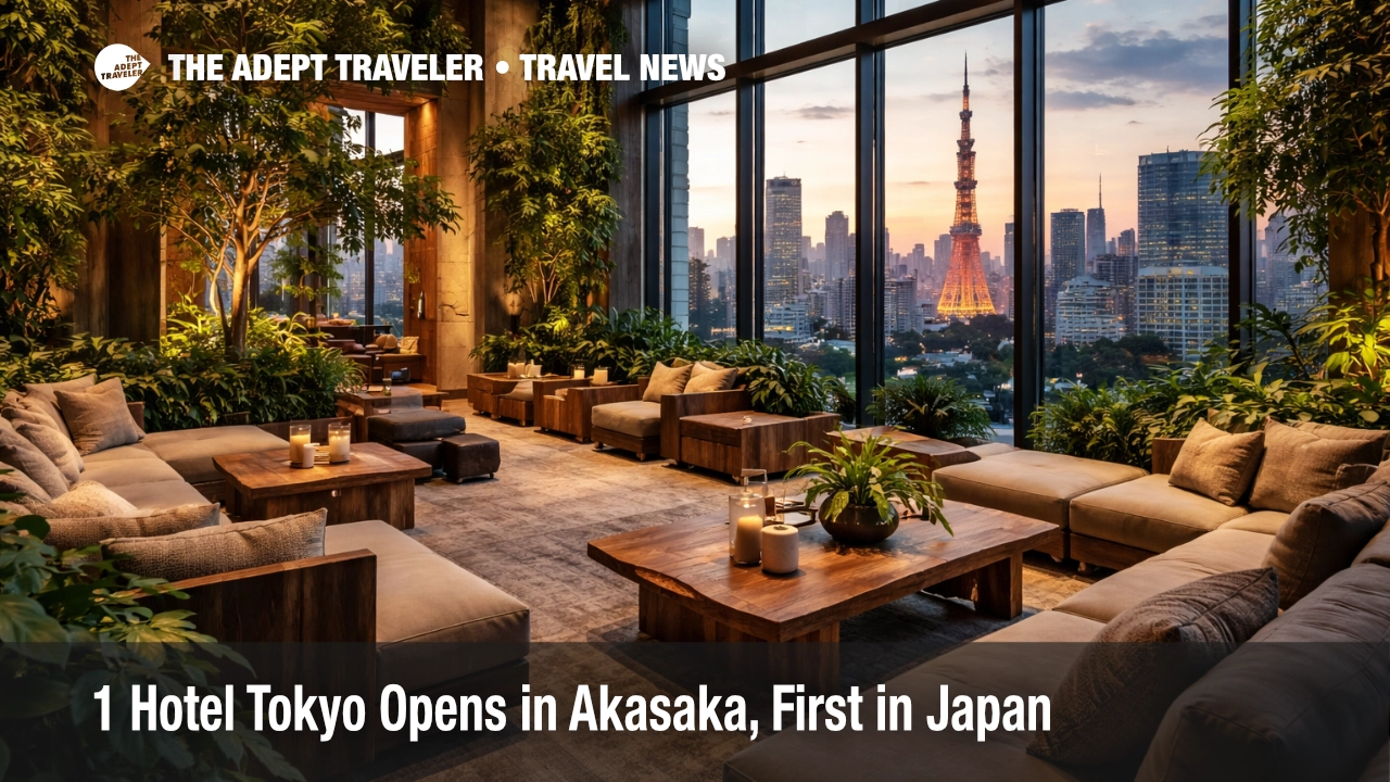 1 Hotel Tokyo opening shown in a plant filled Akasaka sky lobby, highlighting the new luxury hotel's nature led design