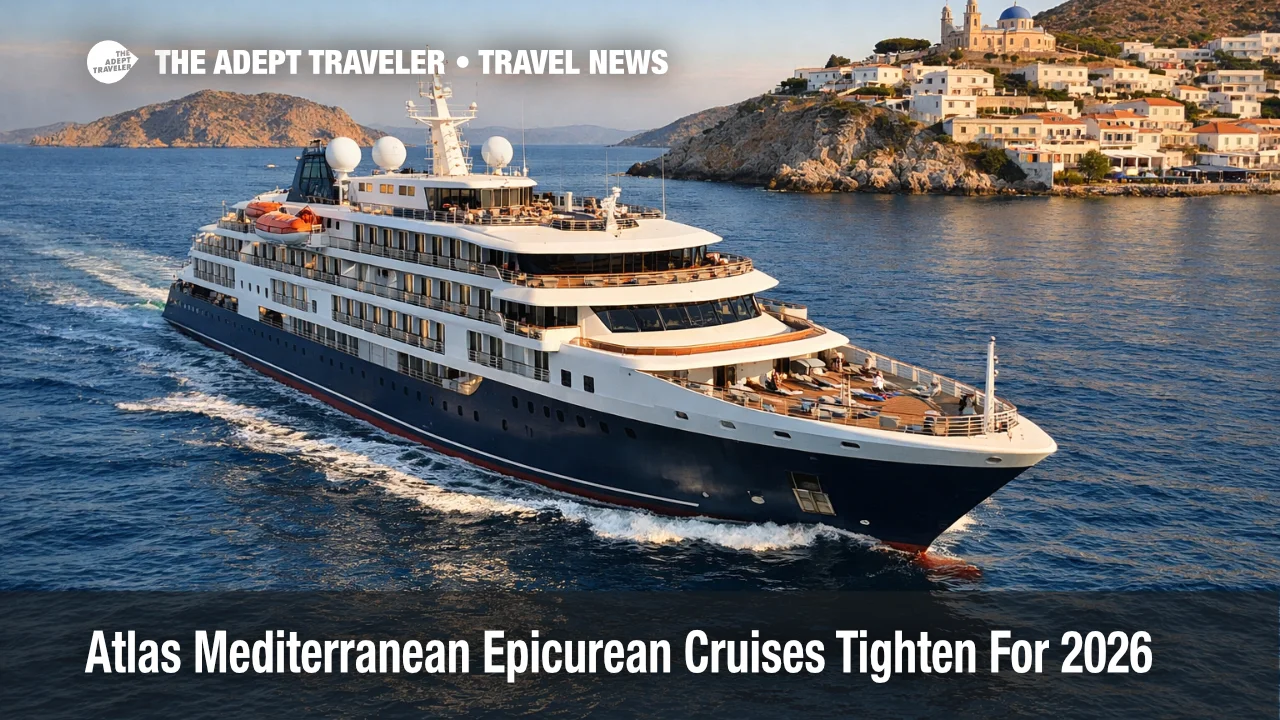 Atlas Mediterranean Epicurean cruises aboard a small luxury ship in Greek waters during the tightening 2026 summer booking window