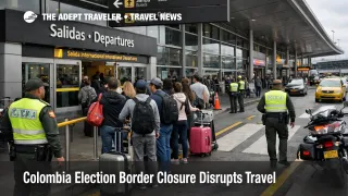 Colombia election border closure strains Bogotá airport access as travelers queue outside El Dorado before weekend voting