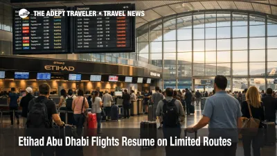 Etihad Abu Dhabi flights resume on limited routes as travelers wait under departure screens at Zayed International Airport
