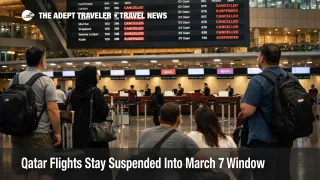 Qatar flights suspended at Doha, travelers wait beneath departure boards as Hamad hub connections remain offline
