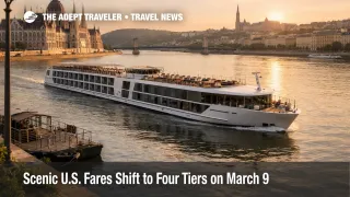 Scenic fare structure change shown through a luxury river cruise ship near Budapest as U.S. pricing shifts on March 9