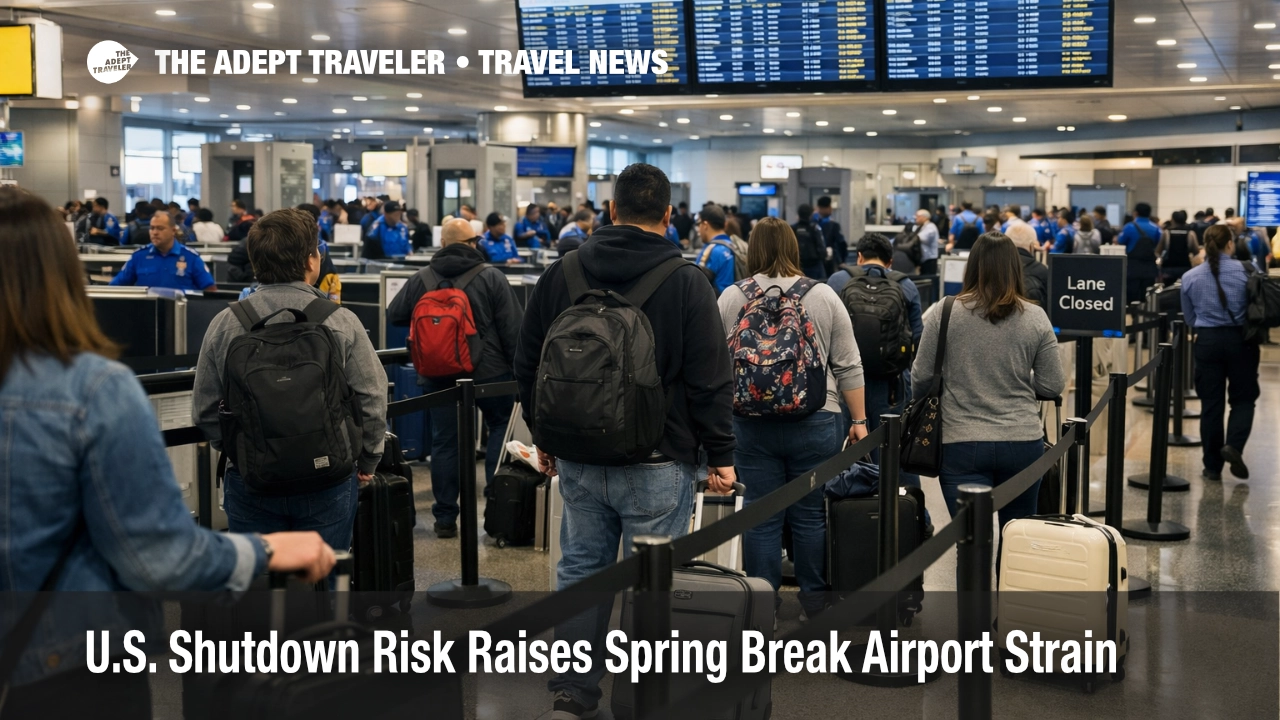 U.S. shutdown airport delays shown by longer security lines at JFK during the spring break departure rush