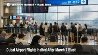 Dubai airport flight suspension at DXB shows waiting passengers in a departures hall after the March 7 security alert