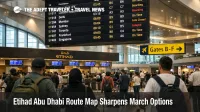 Etihad Abu Dhabi flights on departure boards at AUH as travelers assess limited March restart options