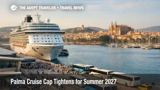Palma cruise passenger cap at the Port of Palma shows a large ship and managed terminal flow in Mallorca
