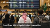 Saudi travel advice risk shown at Riyadh airport as passengers check flights amid ongoing shelter and disruption concerns