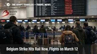 Belgium strike disruption at Brussels Airport shows waiting passengers and canceled departures before March 12 shutdown