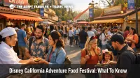 Disney California Adventure Food Festival kiosks and crowds in Anaheim show the spring dining event at park scale
