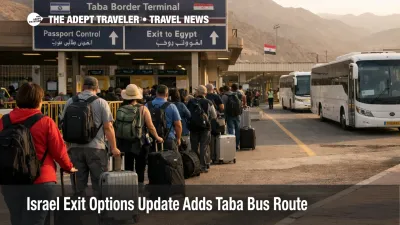 Travelers queue at the Taba crossing during the Israel exit options update as overland departures to Egypt continue