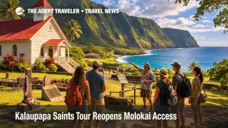Kalaupapa Saints Tour visitors walk a guided route on Molokai, showing limited access to the historic settlement