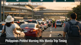 Philippines protest travel timing slows vehicle access to NAIA as heavy traffic builds outside Manila airport terminals