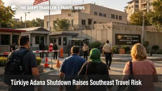 Southeast Türkiye travel risk rises as travelers pass the U.S. Consulate Adana amid suspended consular services