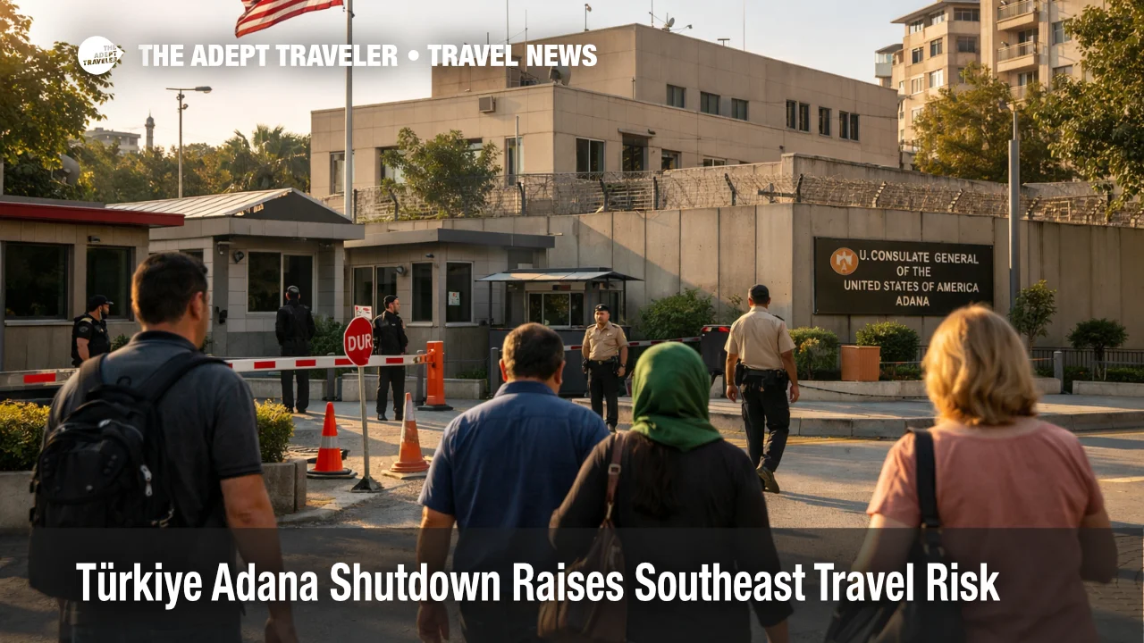 Southeast Türkiye travel risk rises as travelers pass the U.S. Consulate Adana amid suspended consular services
