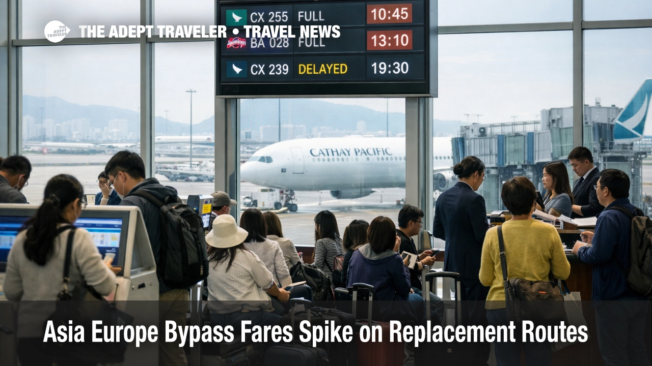 Asia Europe replacement fares spike as travelers crowd Hong Kong departures for scarce London flights