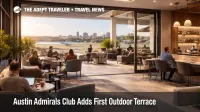 Austin Admirals Club expansion at AUS with outdoor terrace and added lounge seating overlooking the airfield