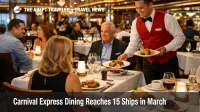 Carnival Express Dining shown in a cruise ship dining room, with quick full service dinner pacing for guests onboard