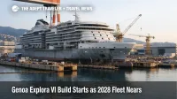 Explora fleet expansion timeline shown by a new luxury cruise hull under construction at Genoa's Fincantieri shipyard