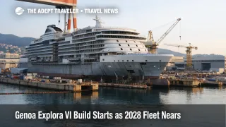 Explora fleet expansion timeline shown by a new luxury cruise hull under construction at Genoa's Fincantieri shipyard