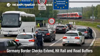 Germany border checks slow cars and coaches at a land crossing, showing added buffer risk for overland Europe trips