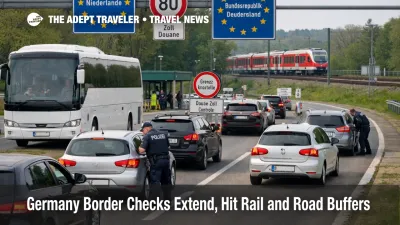 Germany border checks slow cars and coaches at a land crossing, showing added buffer risk for overland Europe trips