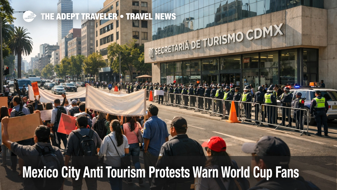 Mexico City tourism protests near the Tourism Secretariat signal possible World Cup travel friction in the capital