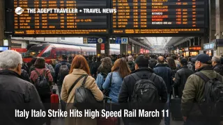 Italy Italo strike at Roma Termini shows high speed rail disruption and crowded departure boards on March 11