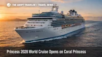 Princess 2028 World Cruise aboard Coral Princess underway in the South Pacific, signaling a 115 day global voyage