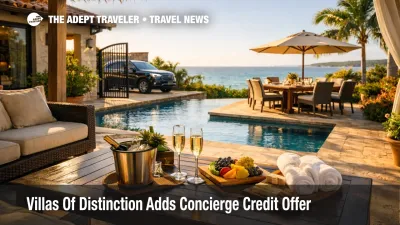 Luxury villa booking credit shown through a private villa stay setup with concierge-ready extras and transfer cues