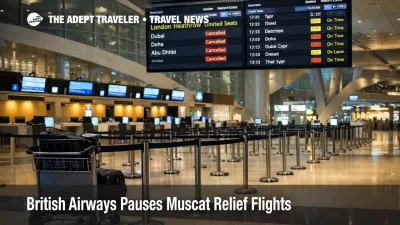 British Airways Muscat flights pause shown through a tense Muscat airport departure hall and London-bound check-in area