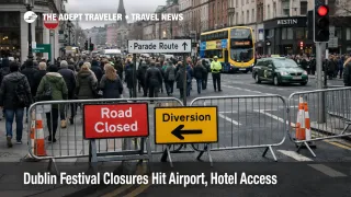 Dublin festival road closures crowd central streets, showing why March 17 hotel and airport transfers need extra buffer