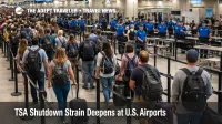 TSA shutdown airport lines grow longer at a busy U.S. hub security checkpoint during spring break travel