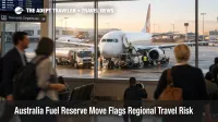 Australia fuel travel risk at Sydney Airport, with aircraft refueling as regional supply pressure tightens