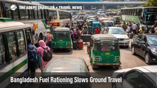Slow airport approach traffic at Dhaka shows Bangladesh fuel rationing travel delays affecting surface access to DAC