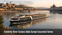 Celebrity River Cruises excursions launch with a modern river ship on the Danube near Budapest and city stay context