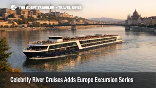Celebrity River Cruises excursions launch with a modern river ship on the Danube near Budapest and city stay context