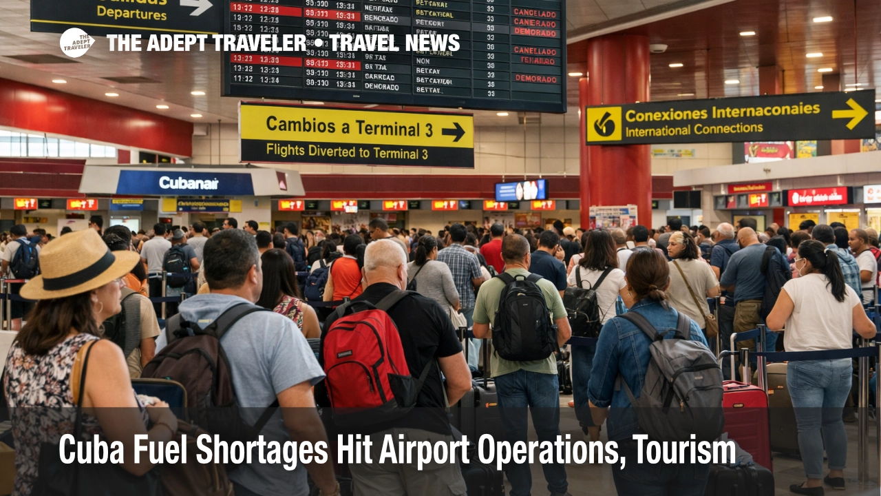 Cuba fuel shortages at Havana airport show longer check in lines and disrupted passenger flow before departures