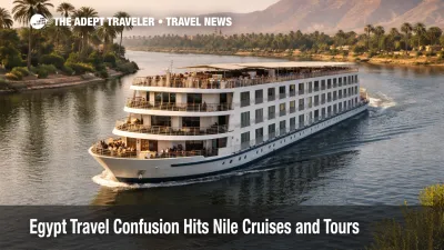 Nile cruise ship sailing through a picturesque stretch of the Nile in Egypt during ongoing Egypt travel uncertainty