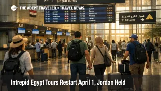 Intrepid Egypt tours restart as travelers move through Cairo airport departures on an active spring travel day