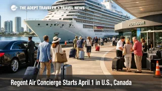 Regent Air Concierge launch shown at PortMiami with luxury cruise check in, transfers, and travelers starting embarkation
