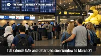 TUI UAE Qatar travel alert at Doha airport shows travelers waiting as Gulf transit disruption extends into late March