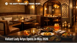 Valiant Lady Ariya restaurant interior with Indian dinner service setting on Virgin Voyages in May 2026