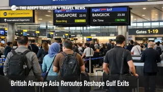 British Airways Asia reroutes shown on Heathrow departure screens as stranded Gulf travelers queue for Singapore and Bangkok flights