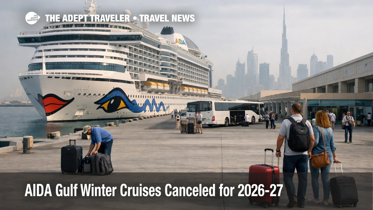 AIDA Gulf winter cruises scene at Dubai port as travelers face canceled 2026-27 sailings and winter rebooking choices