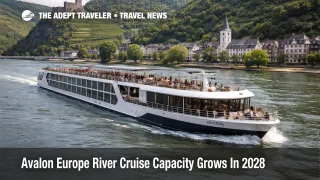 Avalon Europe river cruise capacity shown by an Avalon ship sailing the Rhine Gorge near Koblenz, Germany