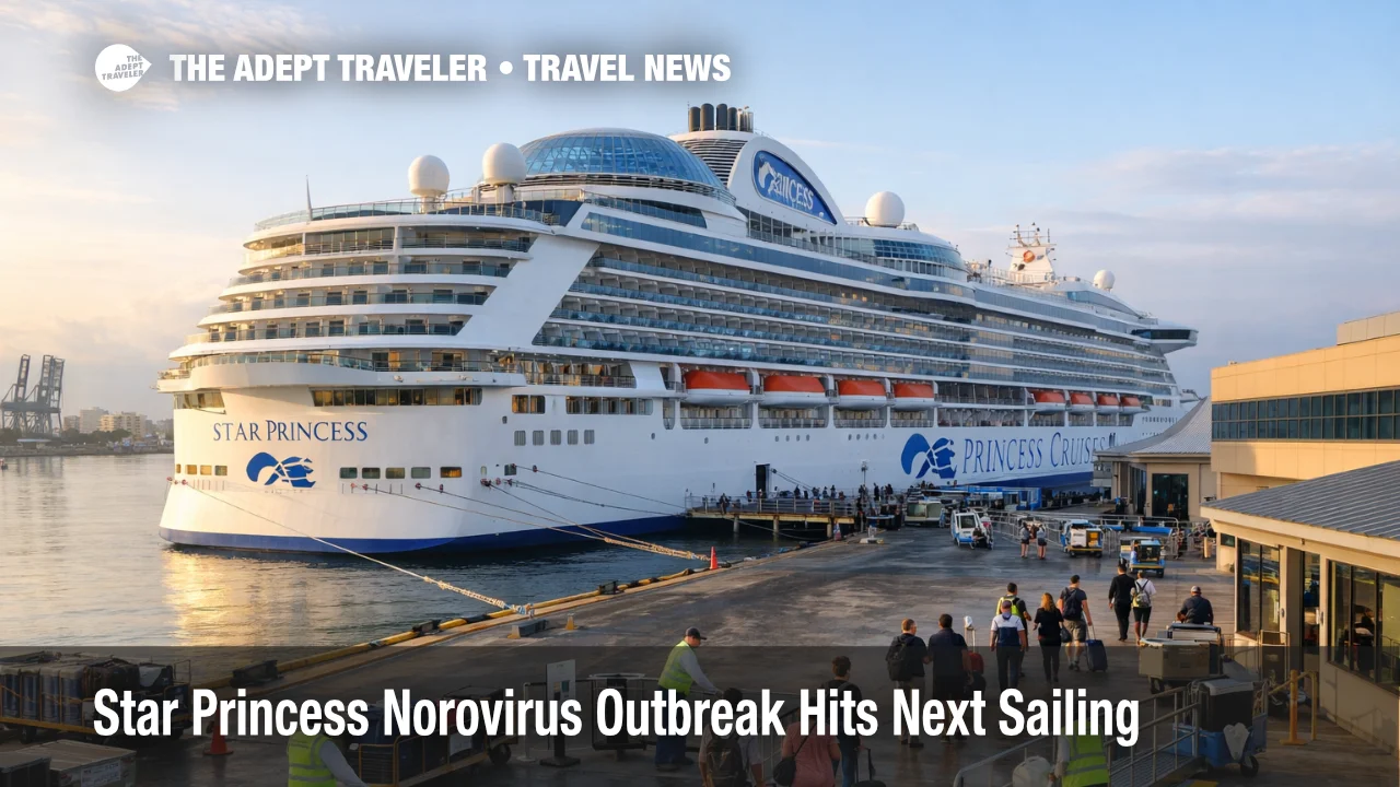Star Princess norovirus outbreak context at Fort Lauderdale as passengers board near the cruise terminal after sanitation work