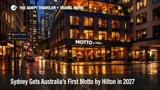 Motto by Hilton Sydney launch scene on York Street, showing a compact CBD lifestyle hotel base for short city stays