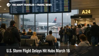 U.S. storm flight delays build at Atlanta as travelers wait beneath departure boards during March 16 hub disruption