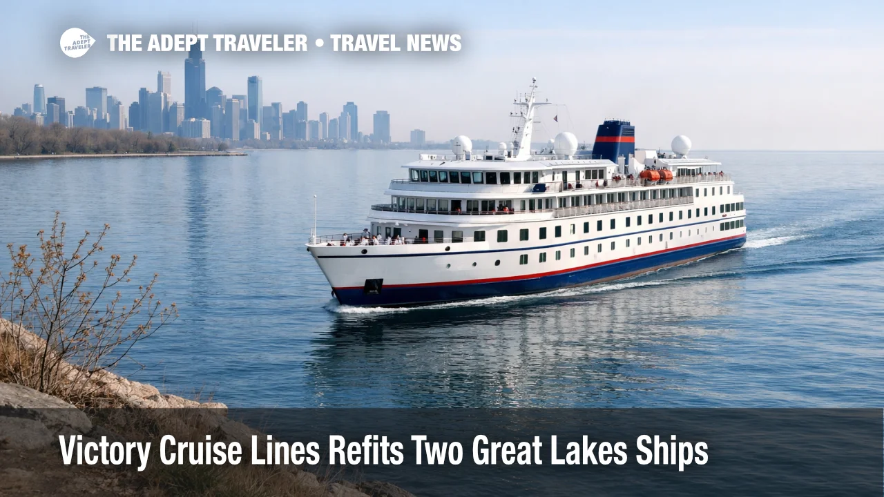 Victory Cruise Lines refit shown on a refreshed small ship sailing the Great Lakes before the 2026 season begins