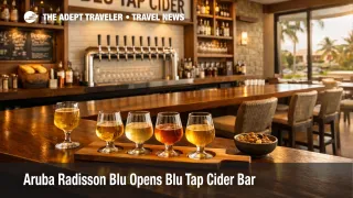 Radisson Blu Aruba cider bar interior in Palm Beach, showing taps and tasting flights for Aruba hotel dining